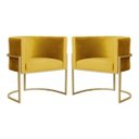 Ver imagem 1 de Kit 2 Poltronas Decorativas Base Metal para Sala Jantar Estar Recepção Clínica Consultório Mostarda
