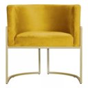 Ver imagem 5 de Kit 2 Poltronas Decorativas Base Metal para Sala Jantar Estar Recepção Clínica Consultório Mostarda