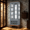 Ver imagem 1 de Adega e Cristaleira Colonial com 2 Portas de Vidro e Pés Luiz Xv - Cinza Tampo e Base Imbuia Glazer