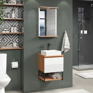 Gabinete Suspenso 40cm com Cuba e Espelho com LED