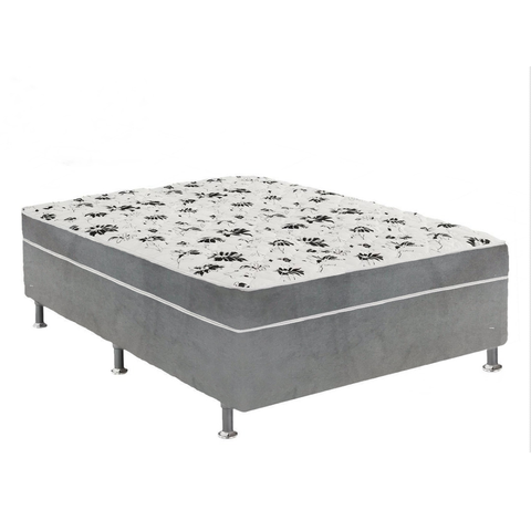 Cama Box Casal Suede Cinza + Colchão Casal Suede Cinza Orto Molas Bonnel 138x188x55
