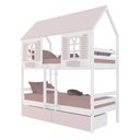 Ver imagem 1 de Beliche Casinha Bela com 2 Gavetas Rosa - Madeira Maciça Branco/Rosa | Megamobilia