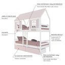 Ver imagem 5 de Beliche Casinha Bela com 2 Gavetas Rosa - Madeira Maciça Branco/Rosa | Megamobilia