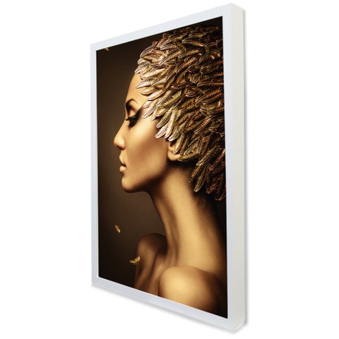 Quadro Decorativo Caixa Mulher Glamurosa Tacolado Moldura Caixa Alta 4,5cm Branca sem Vidro 60 X 90c