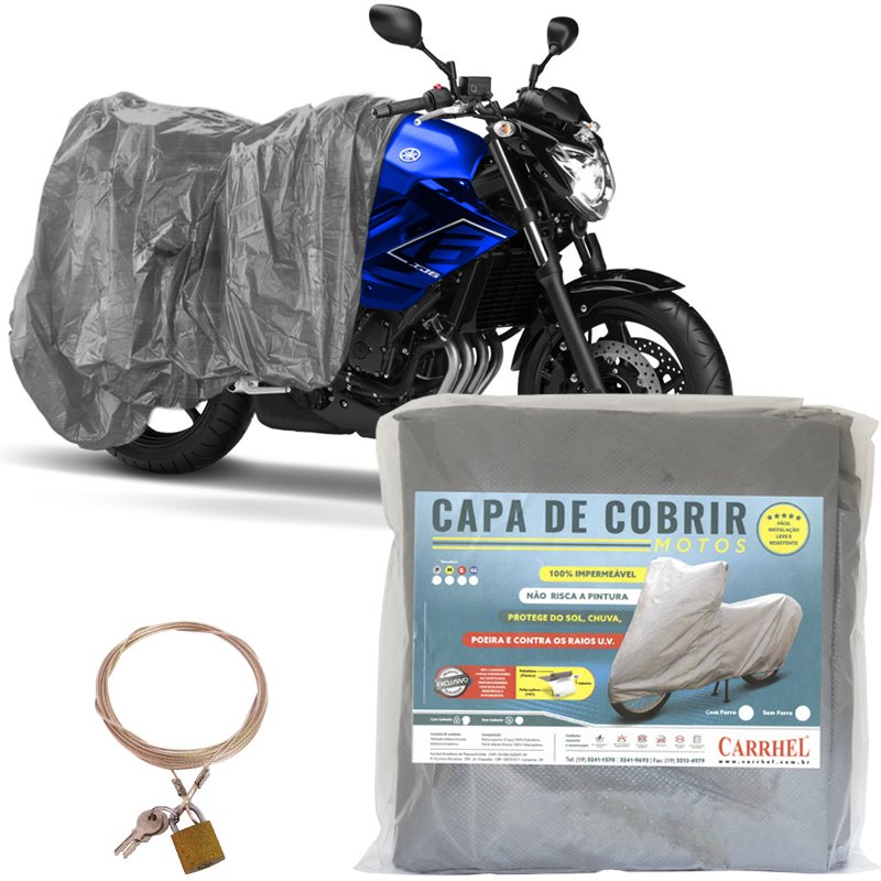 Capa Cobrir Moto Protetora Forrada Impermeável Anti Uv com Cadeado Universal Carrhel - G