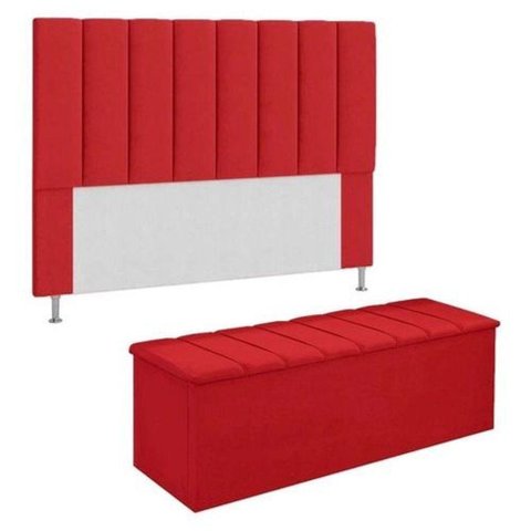Kit Cabeceira + Calçadeira Baú Queen 160cm Suede Vermelho