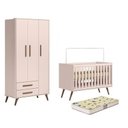 Ver imagem 1 de Quarto de Bebê Guarda Roupa e Berço Mini Cama com Colchão Q Encanto Retrô Rosa