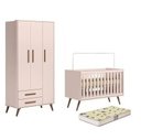 Ver imagem 1 de Quarto de Bebê Guarda Roupa e Berço Mini Cama com Colchão Q Encanto Retrô Rosa Qmovi