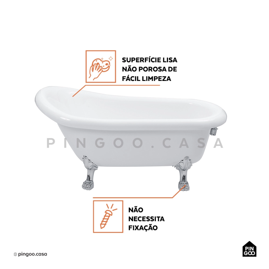 Banheira Vitoriana Freestanding Imersão Acrílico 155 Cm Jade Pingoo.casa - Branco - 3