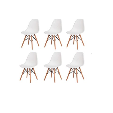 Kit 6 Cadeiras Eiffel Charles Eames Wood Base Madeira Branca