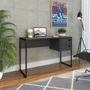Ver imagem 1 de Escrivaninha Mesa Escritório P1012 Retrô 2 Gavetas 120cm Industrial Grafite Preto