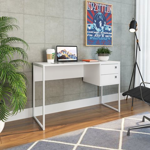 Escrivaninha Mesa Escritório P1012 Retrô 2 Gavetas 120cm Industrial Branco
