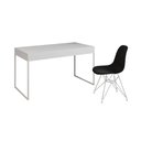 Ver imagem 2 de Escrivaninha Industrial Escritório Malta Branca 137X53Cm Com 1 Cadeira Preta Base Ferro Cor: Branco