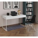 Ver imagem 1 de Escrivaninha Industrial Escritório Malta Branca 137X53Cm Com 1 Cadeira Preta Base Ferro Cor: Branco