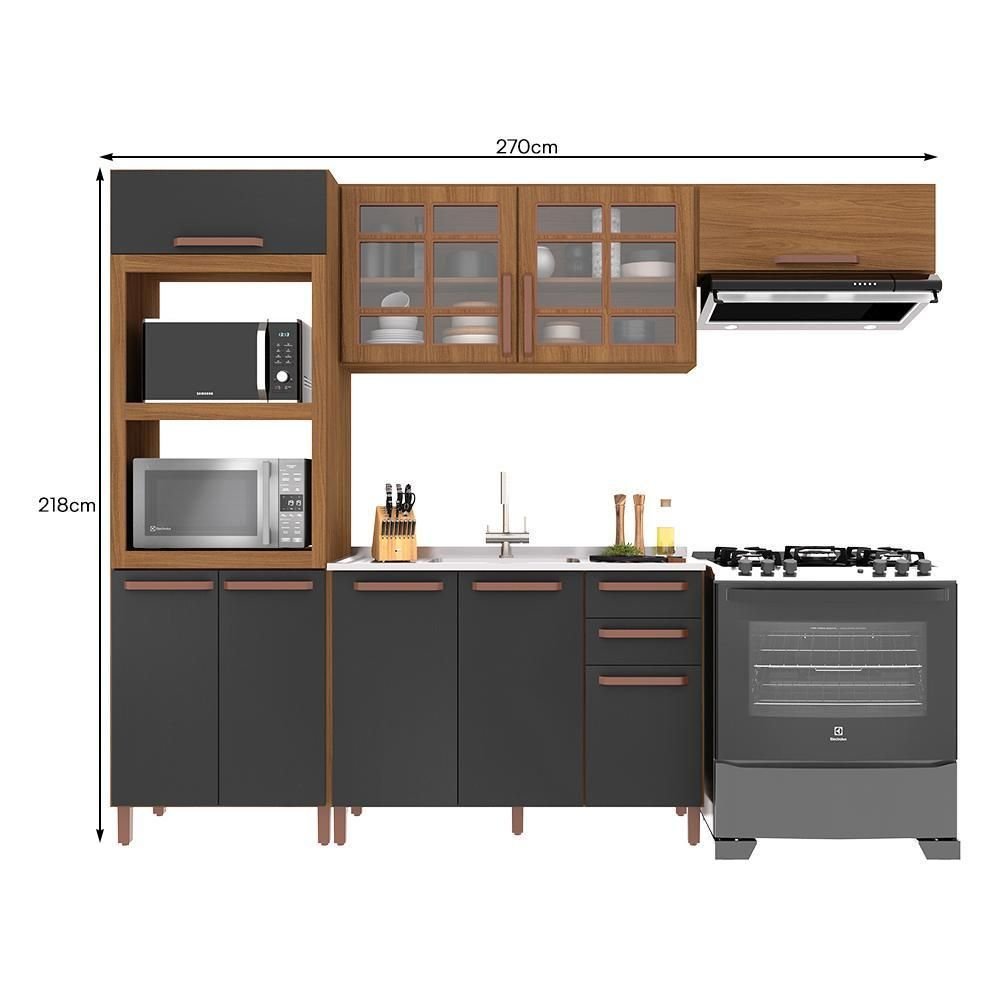 Cozinha Modulada Monza 4 Peças com Torre Quente 2 Fornos Freijó