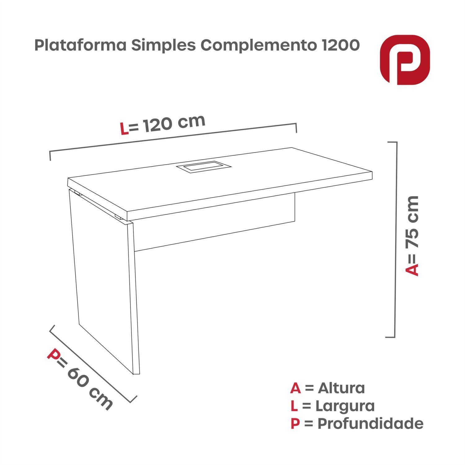 Mesa Complemento para Plataforma Simples 120cm PSI120PE40  - 2