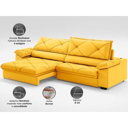 Sofá com Carregador Usb e Molas no Assento Retrátil Reclinável Nice 2,90m Velosuede - Netsofas - 2