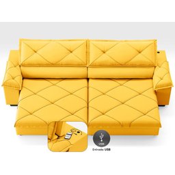 Sofá com Carregador Usb e Molas no Assento Retrátil Reclinável Nice 2,90m Velosuede - Netsofas - 3