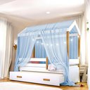 Ver imagem 1 de Bicama Solteiro Montessoriana Casinha Infantil com Cama Auxiliar MDF Azul Casah
