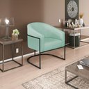 Ver imagem 3 de Kit 02 Poltronas Luiza Base de Ferro Preto Suede Azul Tiffany