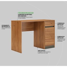 Mesa Escrivaninha Home Office Quarto Sala Escritorio 1 Porta 1 Gaveta Morada Cor Nature - 7