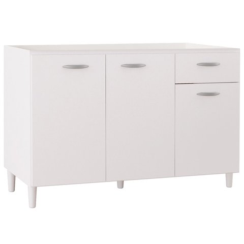 Balcão Gabinete para Pia 120cm 3 Portas sem Tampo Branco - Poquema