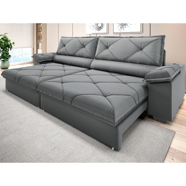 Sofá com Carregador Usb e Molas no Assento Retrátil Reclinável Nice 2,10m Velosuede - Netsofas