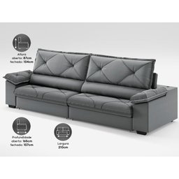 Sofá com Carregador Usb e Molas no Assento Retrátil Reclinável Nice 2,10m Velosuede - Netsofas - 4