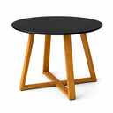 Ver imagem 1 de Mesa de Jantar Redonda Livia 110cm Preta com Base em Madeira Maciça Mel