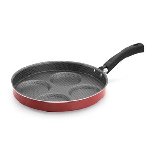 Frigideira 4 Ovos Multiuso Divisórias Antiaderente Grill Vermelho