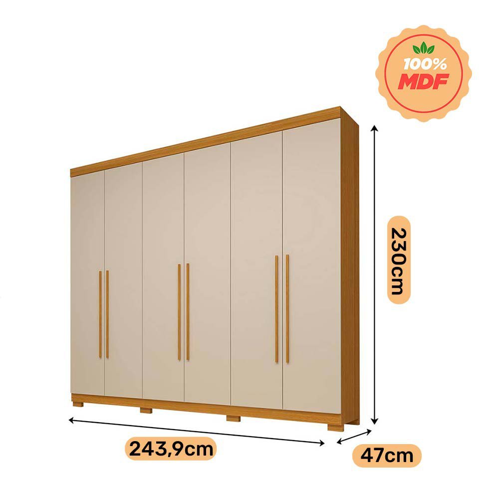 Guarda Roupa Casal 6 Portas 4 Gavetas Núbia Nature/Off White 100% MDF - 4