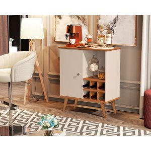 Aparador Buffet Royal 1 Porta com Adega Pés Palito - Off White com Nature