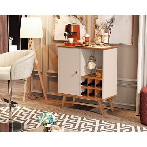 Aparador Buffet Royal 1 Porta com Adega Pés Palito - Off White com Nature
