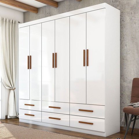 Guarda-roupa Solteiro Aria 6 Portas 6 Gavetas Branco - Pnr Móveis