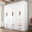 Ver imagem 1 de Guarda-roupa Solteiro Aria 6 Portas 6 Gavetas Branco - Pnr Móveis