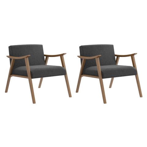 Conjunto 2 Poltronas Decorativas Livia tecido Cinza Escuro Madeira Nogueira Nobre Poltronas do Sul