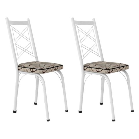 Kit 2 Cadeiras de Cozinha Delaware Estampado Cedro Pés de Ferro Branco - Pallazio