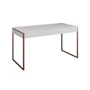 Ver imagem 2 de Escrivaninha Industrial Madeira Padrão Office Branca Malta 137x53cm com Base Cobre