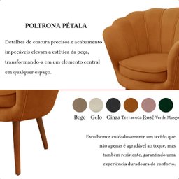 Poltrona Sala Decorativa Pétala Veludo Terracota Pés Palito Castanho - 5
