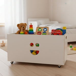 Baú de Mdf Organizador para Brinquedos Infantil com Rodinhas Branco Sorriso 60cm