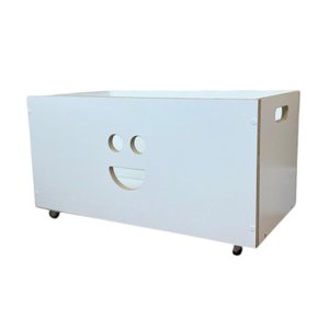 Baú de Mdf Organizador para Brinquedos Infantil com Rodinhas Branco Sorriso 60cm