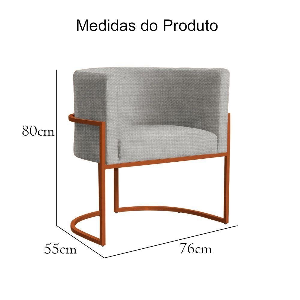 Poltrona Decorativa Luana Linho Bege Base Bronze - Fm - 2