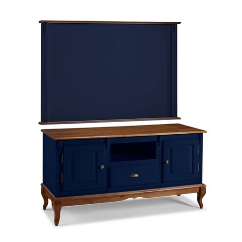 Conjunto Rack 60811m + Painel 50505 para Sala Pés Luiz Xv 1 Gaveta 2 Portas - Azul Petróleo/imbuia