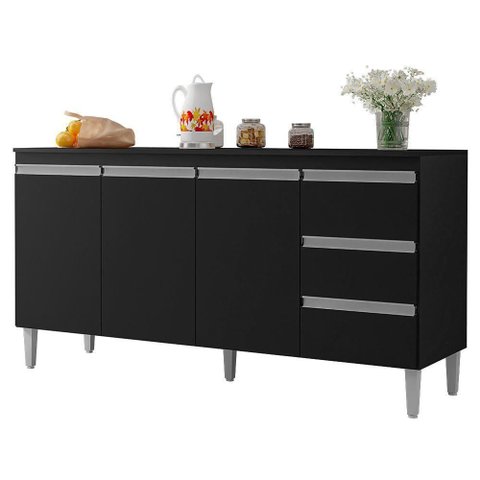 Balcão Pia Andréia 150cm Preto com Tampo Mdp - Ajl Móveis Preto