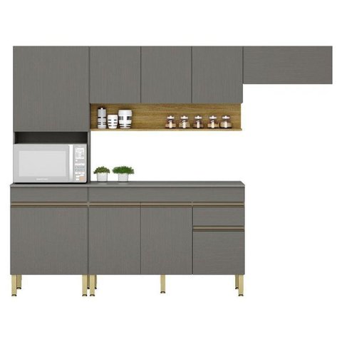 Cozinha Modulada Ambiente Line Composição 4 Gris Freijó - Kits Paraná