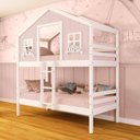 Ver imagem 1 de Beliche Casinha Dos Sonhos Madeira Maciça Rosa/ Branco Megamobilia