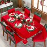 Toalha de Mesa Retangular Avulsa Bordada Natalina Boneco de Neve Vermelho 2,50m X 1,50m para 08 Luga - 2