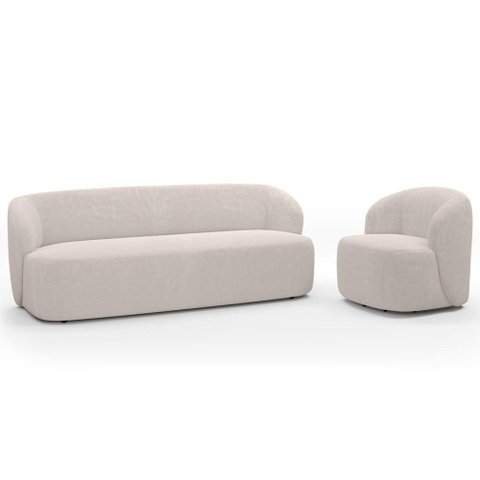 Sofá 3 Lugares 205cm com Poltrona Giratória Orgânica Heidy F04 Bouclê Bege - Lyam Decor
