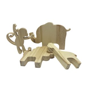 Kit com 4 Animais Decorativos em Madeira Pinus Jr Mdf