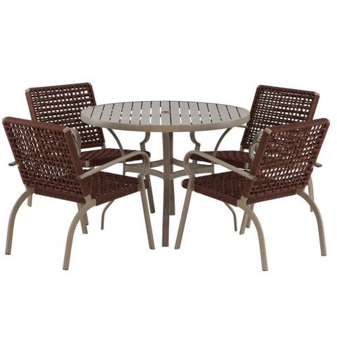 Kit 4 Cadeiras Corda Náutica e Mesa Tampo Ripado Varanda Alumínio Edícula